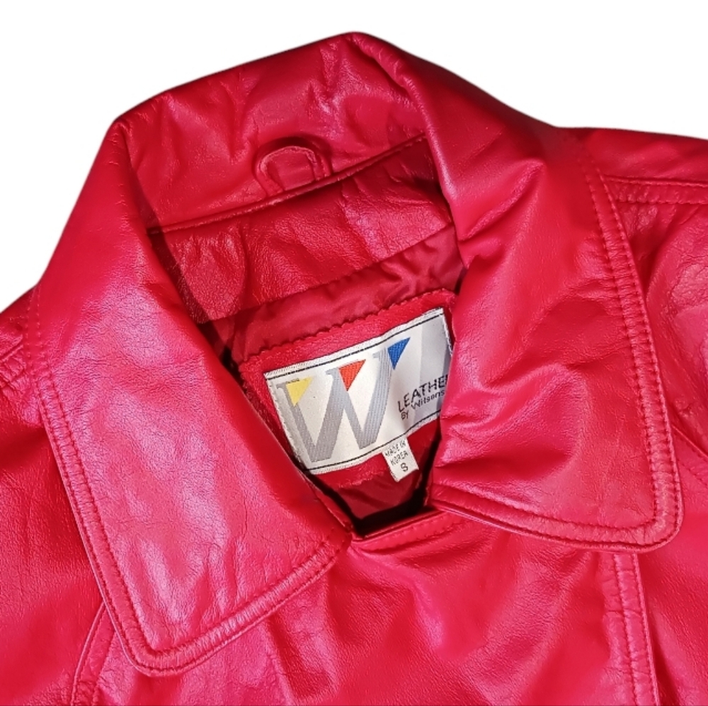 80s Wilsons Leather Red Moto Jacket Retro VTG Thriller - Picture 10 of 17